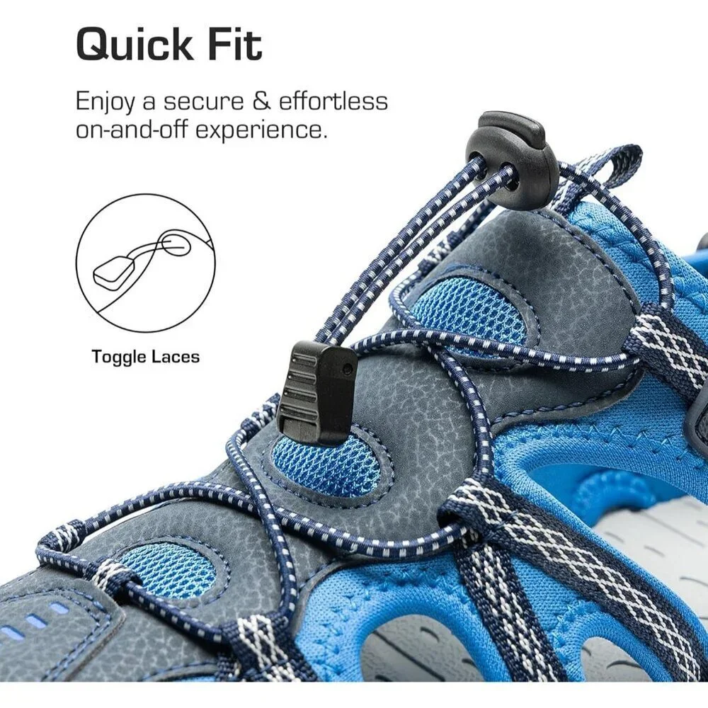 Casual Hiking Sandals Men's Navy  Athletic Cushioned Closed Toe Fisherman Shoes